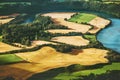 Fields and river aerial view rural Landscape