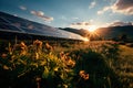 Fields of solar dreams: Panels on meadow weave a story of a world powered by nature's brilliance. Ai generated