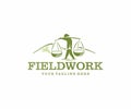 Fieldwork in countryside logo design. Farmer working in paddy field vector design Royalty Free Stock Photo