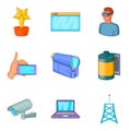 Fieldwork icons set, cartoon style