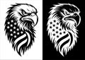 Fierce Bald Eagle with American Flag Feathers â Black and White Vector Royalty Free Stock Photo