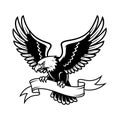 Fierce Bald Eagle Mascot with Spread Wings Holding Blank Banner Vector Royalty Free Stock Photo