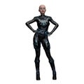 Fierce Bald Scifi Woman with Turquoise Eyes, 3D Illustration, 3D rendering
