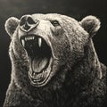 Fierce bear head roaring, its sharp claws raised and teeth bared in a growl, symbolizing raw Royalty Free Stock Photo