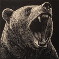 Fierce bear head roaring, its sharp claws raised and teeth bared in a growl, symbolizing raw Royalty Free Stock Photo