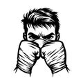 Fierce Boxer in Stance with Wrapped Hands Ready for Action Vector Illustration Royalty Free Stock Photo
