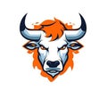 Fierce Bull Logo in Flat Cartoon Style on White Background .