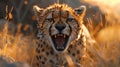 Fierce cheetah with open mouth - generative ai Royalty Free Stock Photo