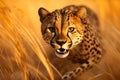 Fierce Cheetah on the Prowl at Golden Hour. Royalty Free Stock Photo