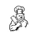 Fierce Chef Bear Mascot with Meat Cleaver Illustration Royalty Free Stock Photo