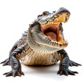 Fierce Crocodile Displaying Teeth Isolated on White. Generative ai