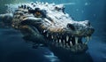 Fierce crocodile in splashing water. AI generated