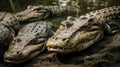 Fierce crocodiles lounging in the water created with Generative AI
