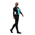 Fierce Cyberpunk Woman of Color Walking on isolated white background, 3D Illustration, 3D rendering Royalty Free Stock Photo