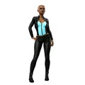 Fierce Cyberpunk Woman with Hand on Hip and Turquoise Eyes on isolated white background, 3D Illustration, 3D rendering Royalty Free Stock Photo
