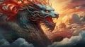Majestic Dragon Guarding a Mystical Castle Amidst Clouds