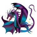 Fierce Dragon Graphic Shades of Purple and Blues Isolated on White