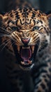 Dramatic Close-Up of an Angry Charging Leopard. Generative AI