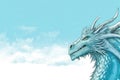 Fierce fantasy big winged dragon illustration with copy space