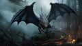 Fierce fantasy black winged dragon. Fierce fantasy black dragon digital illustration Generative AI Royalty Free Stock Photo