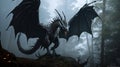Fierce fantasy black winged dragon. Fierce fantasy black dragon digital illustration Generative AI