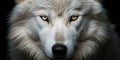 Fierce Gaze Close-Up of White Wolf Eyes in the Dark