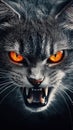 Fierce Gray Cat with Glowing Eyes - Close Up Royalty Free Stock Photo