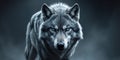 Fierce Gray Wolf Glaring Intense Eyes Dark Background Digital Art. Royalty Free Stock Photo
