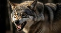 Fierce Gray Wolf with Sharp Teeth and Intense Expression in Natural Forest Setting Royalty Free Stock Photo