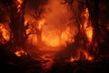 Fierce inferno blazing through a dense forest show