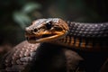 A fierce and intimidating King Cobra poised to strike, showing off its fierce and intimidating nature. Generative AI Royalty Free Stock Photo