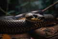 A fierce and intimidating King Cobra poised to strike, showing off its fierce and intimidating nature. Generative AI Royalty Free Stock Photo