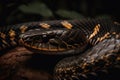 A fierce and intimidating King Cobra poised to strike, showing off its fierce and intimidating nature. Generative AI