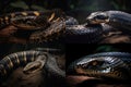 A fierce and intimidating King Cobra poised to strike, showing off its fierce and intimidating nature. Generative AI Royalty Free Stock Photo