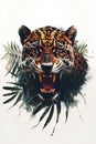 Fierce Jaguar Amidst Tropical Foliage Artwork. Generative ai