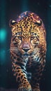 Fierce Jaguar Roaming in Dark Grungeon. Generative AI