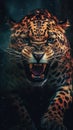 Fierce Jaguar Roaming in Dark Grungeon. Generative AI