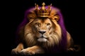 Fierce Lion with Royal Crown Portrait. Generative AI illustration