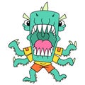 Fierce monsters with sharp teeth were angry ready to attack, doodle icon image kawaii