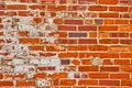 Fierce orange and red brick wall with exposed white of underlying bricks background asset