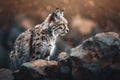 A fierce and predatory bobcat on a rocky ledge Generative AI Royalty Free Stock Photo