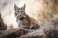 A fierce and predatory bobcat on a rocky ledge Generative AI Royalty Free Stock Photo