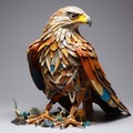 A fierce and regal falcon, its origami form showcasing intricate patterns in shades of brown and gold by AI generated