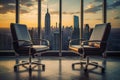 Fierce Rivalry: Office Chairs in Metallic Black Leather on White Marble Floor