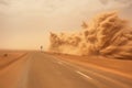 fierce sandstorm engulfs desert road signs