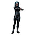 Fierce Scifi Woman Standing with Turquoise Hair, 3D Illustration, 3D rendering