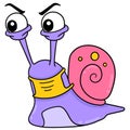 Fierce snail wearing a mask to protect from the corona virus virus, doodle icon image kawaii