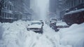 A fierce snowstorm engulfs the city burying cars in thick layers of snow Royalty Free Stock Photo