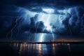 Fierce Thunder lighting. Generate Ai Royalty Free Stock Photo