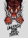 Fierce Tiger Breaking Through Wall with Motivational Text Unleash Your Inner Tiger Royalty Free Stock Photo